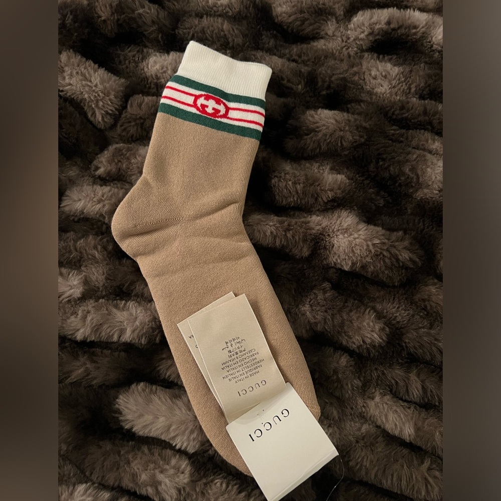 Gucci Tan Kids Socks with Red and Green Stripes